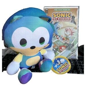 Toy Factory 2022 Sonic Hedgehog Gradient Plush 10” Big Head 30 Anniversary Comic